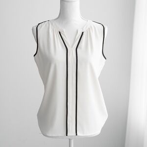 Calvin Klein Blouse Sleeveless V Neck White with black Trim